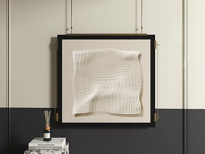 White Textured Abstract Painting In Black Frame Hanging On Wall Decor 3d model
