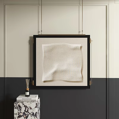 White Textured Abstract Painting In Black Frame Hanging On Wall Decor 3d model