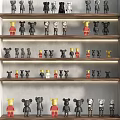 Decorative Bear Figurine Set on Multi Tiered Wooden Shelves with Various Colors