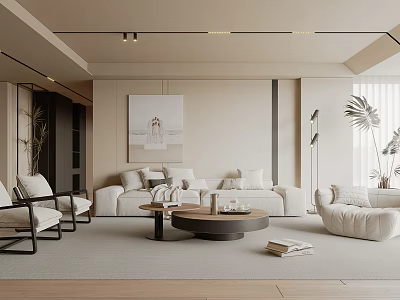 Modern Minimalist Living Room Interior With Neutral Tones Sofas Armchairs And Art 3d model