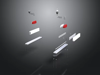 Modern Structural Design With White Red Geometric Components And Sleek Elements 3d model