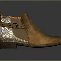 Fashionable Brown Ankle Boots With Metallic Panel Buckle Strap And Low Heel Design