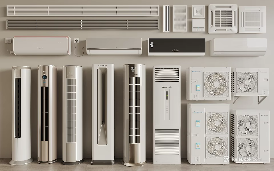 Variety of Wall-Mounted Tower Floor-Standing Air Conditioners and Fans with Grille Designs 3d model 
