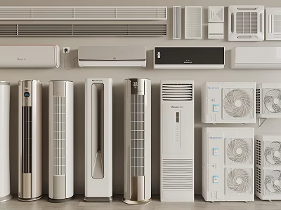 Variety of Wall-Mounted Tower Floor-Standing Air Conditioners and Fans with Grille Designs 3d model