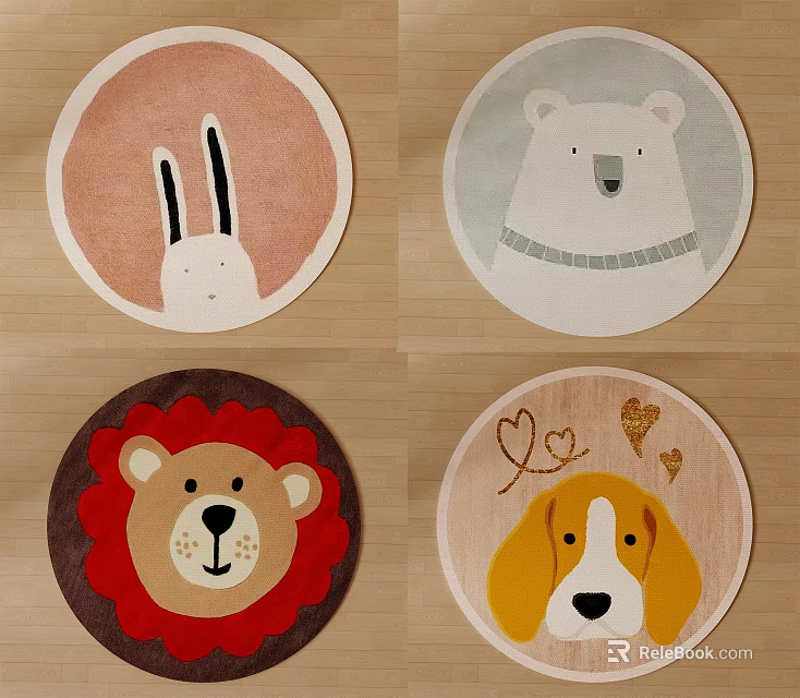 Cute Round Area Rugs with Various Animal Patterns for Kids Room Decor 3d model 