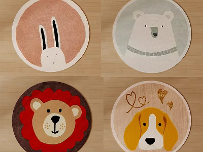 Cute Round Area Rugs with Various Animal Patterns for Kids Room Decor 3d model