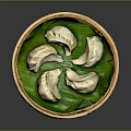 Traditional Steamed Dumplings Served in Bamboo Steamer with Fresh Lotus Leaves