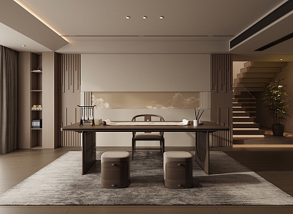 New Chinese Zen Study Office Living Room 3d model