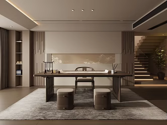 New Chinese Zen Study Office Living Room 3d model