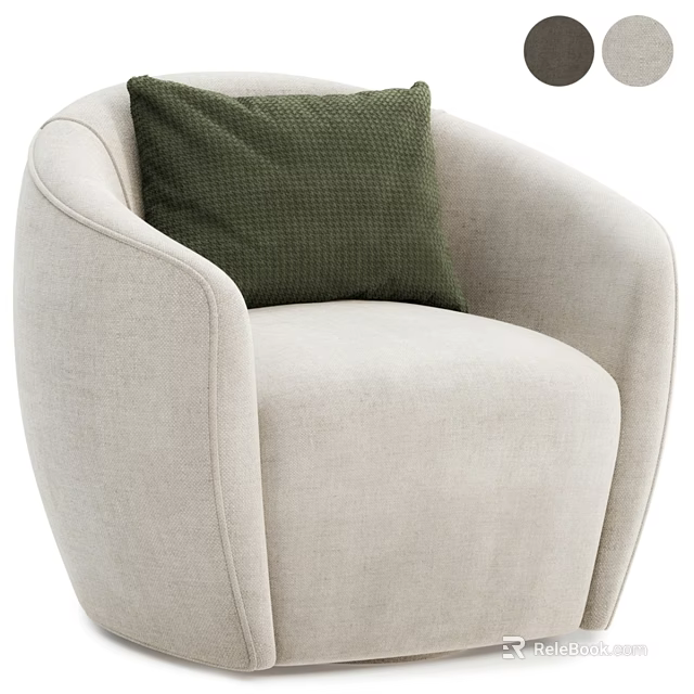 Beige Upholstered Accent Chair With Dark Green Textured Cushion And Curved Armrests 3d model 