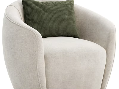 Beige Upholstered Accent Chair With Dark Green Textured Cushion And Curved Armrests 3d model