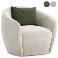 Beige Upholstered Accent Chair With Dark Green Textured Cushion And Curved Armrests