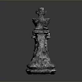 Metallic Silver Chess Pieces Arranged in Row on Black Reflective Surface 3d model