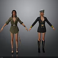 Two Female Character Models In Military And Captain Uniforms With Standing Poses