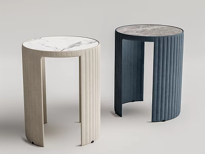 Modern Round Top Side Tables With Marble Surface And Striped Bases In Light Dark Colors 3d model