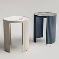 Modern Round Top Side Tables With Marble Surface And Striped Bases In Light Dark Colors