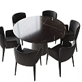 Modern Round Dining Table With Marble Top And Black Chairs Set 3d model