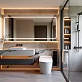 Modern Bathroom Interior Design With Marble Countertop Vanity Mirror Toilet And Shower