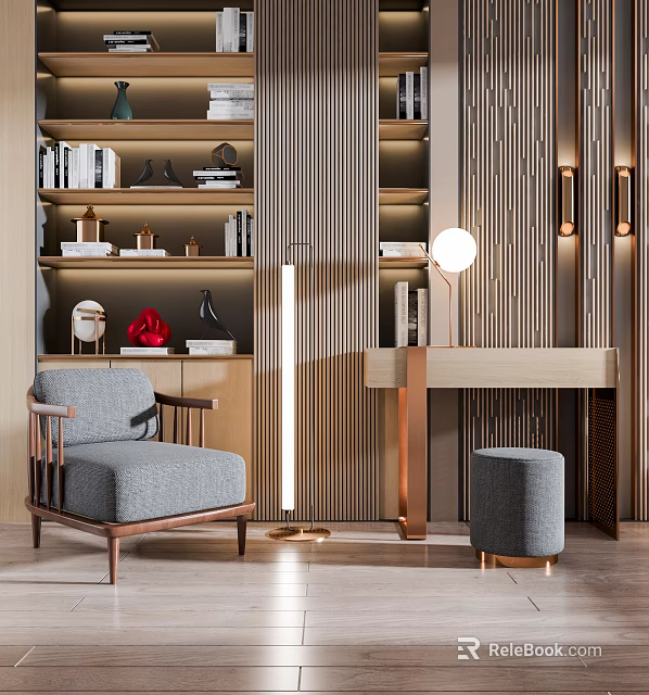 Modern Elegant Dressing Table Design With Marble Top Gold Frame And Round Mirror 3d model