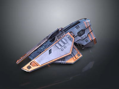 Sci-Fi Spaceship Model With Metallic Gray And Orange Accents And Geometric Panel Details 3d model