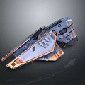 Sci-Fi Spaceship Model With Metallic Gray And Orange Accents And Geometric Panel Details