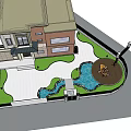 Garden Landscape Design With Courtyard Pond Stone Path And Lush Greenery Lighting