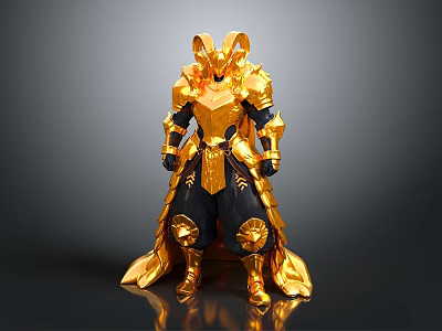 Golden Armor Character 3D Render With Shiny Gold Details And Black Accents 3d model
