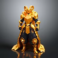Golden Armor Character 3D Render With Shiny Gold Details And Black Accents