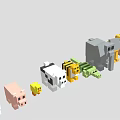 Block Shaped Pixel Style Animal Characters Including Pig Tiger Elephant And Giraffe