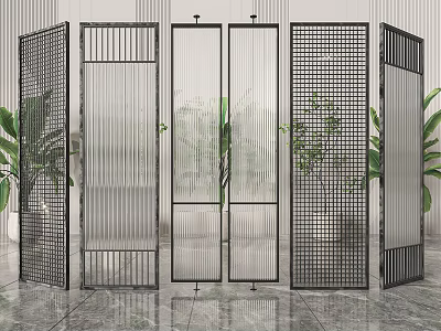 Modern Metal Room Dividers With Diverse Grid And Striped Patterns In Interior Space 3d model