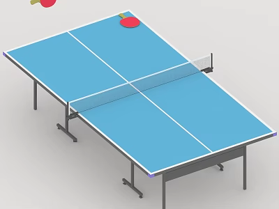 Blue Table Tennis Table With Ping Pong Paddle Ball And Net Sports Equipment 3d model
