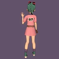 Cartoon Character With Green Hair Pink BUIMA Dress Purple Scarf And Waving Hand