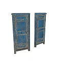 Pair of Vintage Blue Wooden Doors with Carved Patterns and Distressed Finish