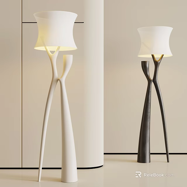 Modern Floor Lamp With Unique Curved Stand White Lampshade And Two Color Options 3d model 