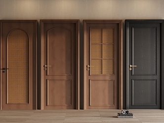 Middle ancient style door solid wood door single door swing door lock 3d model