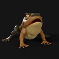 Brown And Yellow Frog Toy With Black Spots Open Mouth Large Eyes On Black Background