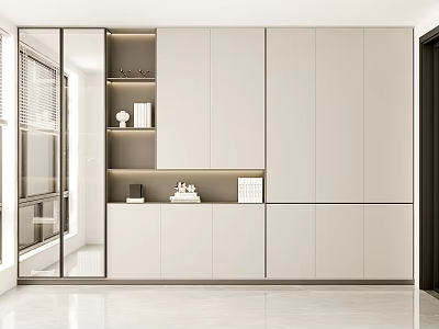 Modern Wardrobe Interior Design With Open Storage And Light Color Cabinets 3d model