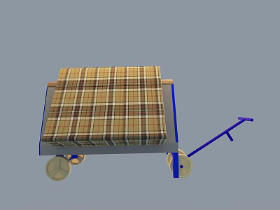 Industrial Equipment Cart with Plaid Fabric Top Blue Frame Wheels and Handle Design 3d model
