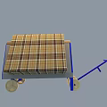 Industrial Equipment Cart with Plaid Fabric Top Blue Frame Wheels and Handle Design