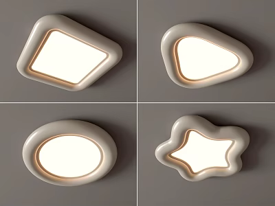 Modern Ceiling Lights With Different Shapes Illuminated On Gray Wall 3d model