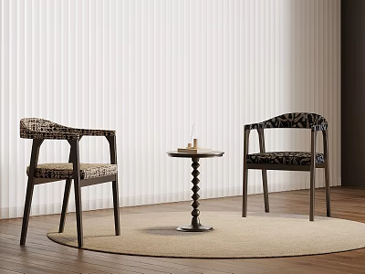 Modern Leisure Chairs With Wooden Frame Patterned Seats And Small Round Table 3d model