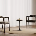Modern Leisure Chairs With Wooden Frame Patterned Seats And Small Round Table