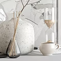Decorative Ornament Set Including Glass Bulb White Spotted Vase Branch and Hourglass with Abstract Painting