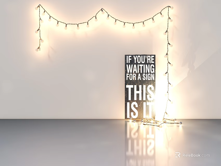 Decorative String Lights Hanging In Arch Shape With Black Sign And Motivational Message 3d model 