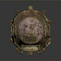 Vintage Diving Helmet With Rusty Copper Finish And Gold Accents Round Viewport