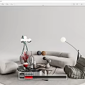Elegant Modern Sofa And Coffee Table Set With Light Gray Upholstery And Decorative Pillows
