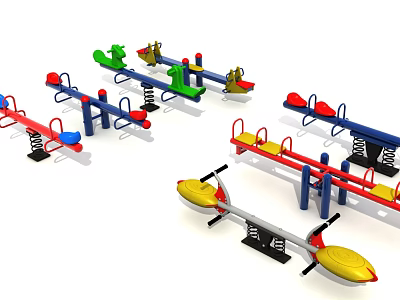 Various Colorful Children's Playground Equipment With Seesaws And Spring Riders 3d model