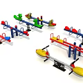Various Colorful Children's Playground Equipment With Seesaws And Spring Riders