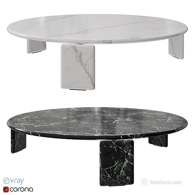 Modern Round Marble Coffee Table With Black And White Design And Sturdy Legs 3d model 