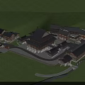 Traditional Ancient Architecture With Multi Tiered Roof Curved Eaves Courtyard And Green Hills
